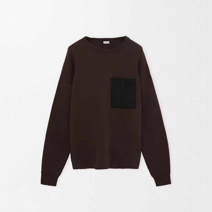 loewe double stitch cotton crew neck sweater with embossed patch pocket